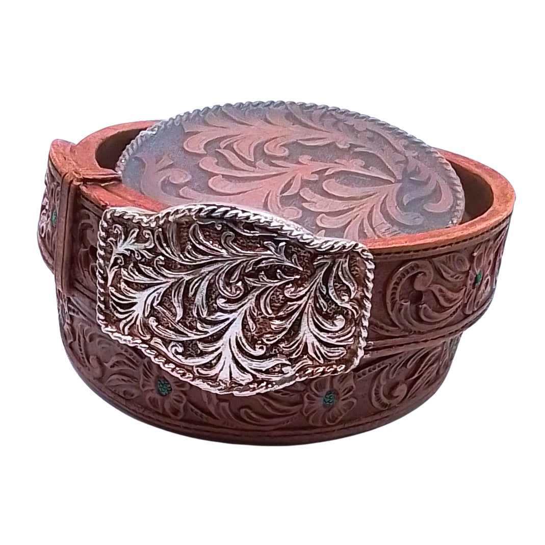 Deleon Leather Belt Look Coaster Set 14654