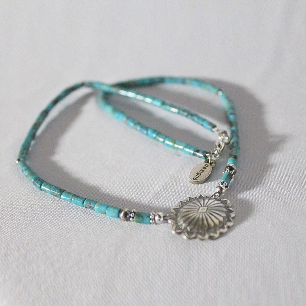 Paige Wallace Silver Concho Turquoise Tubes Necklace 211A