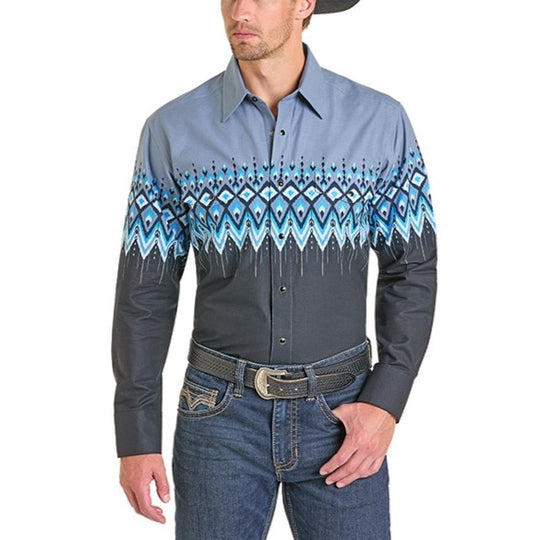 Rock & Roll Aztec Blues Men's Western Snap SMN2S07386