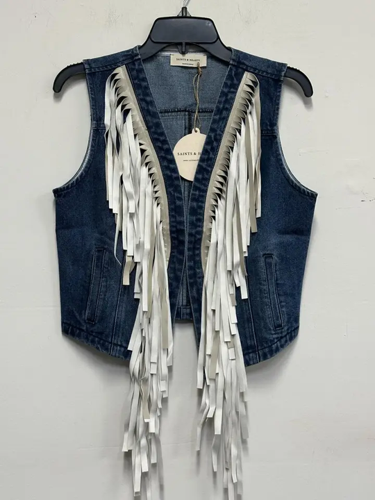 Women's Medium Wash Fringe Detail Denim Vest SIJ5447A