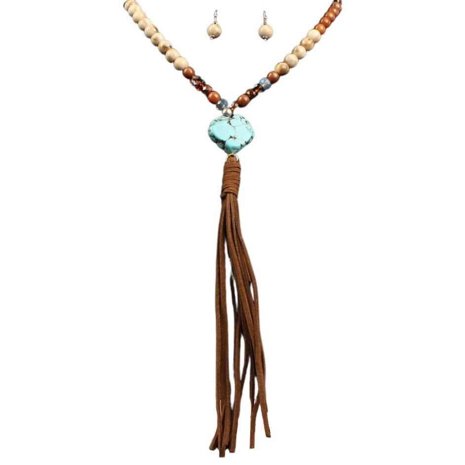 Blazin Roxx Turquoise Stone Fringe Necklace Set 29942