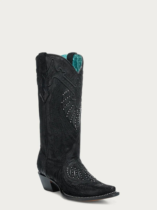 Corral Women's Black Boots with Embroidery and Studs A4729