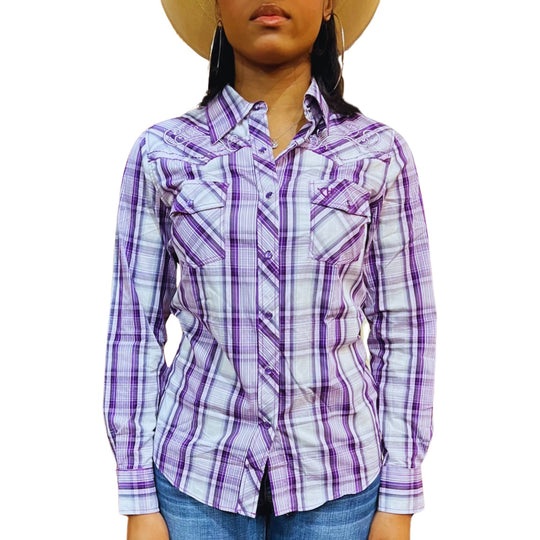Cowboy Hardware Dutton Plaid Purple Women's Button Up 225574