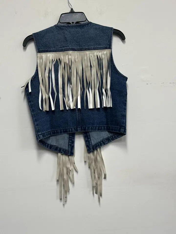 Women's Medium Wash Fringe Detail Denim Vest SIJ5447A