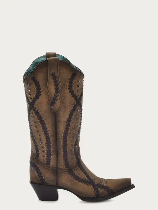 Corral Women's Brown Boots with Black Embroidery and Crystals Z5247