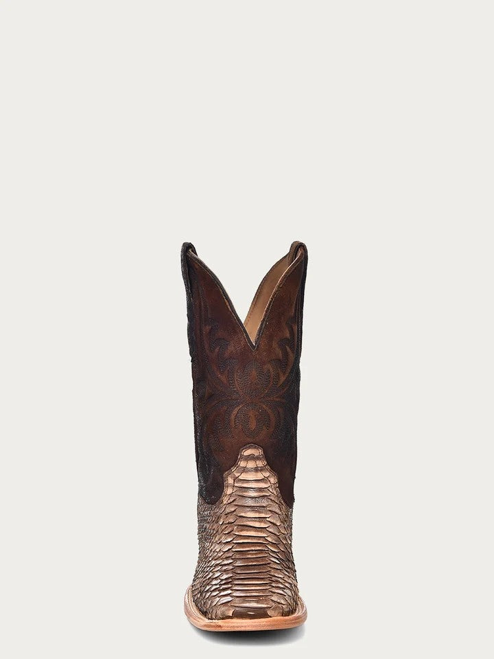 Corral Men's Genuine Brown Boot with Python Vamp and Lamb Shaft A4499