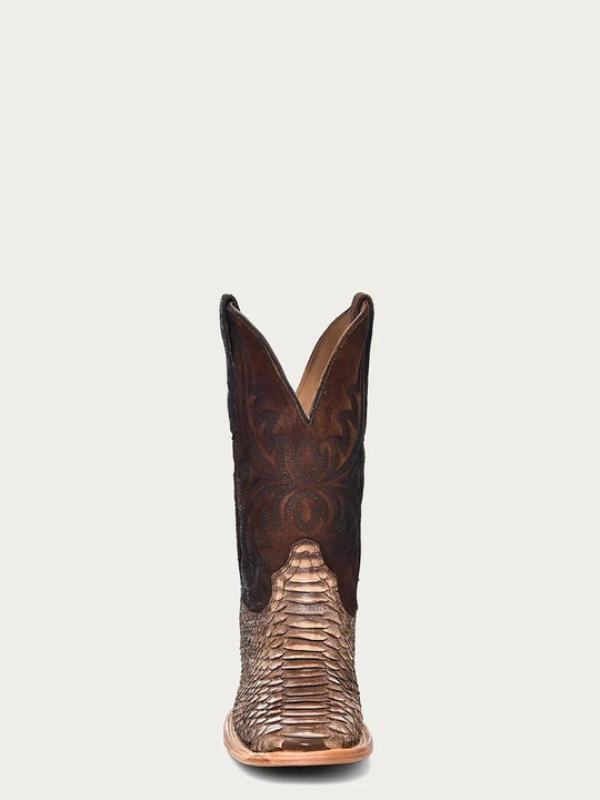 Corral Men's Genuine Brown Boot with Python Vamp and Lamb Shaft A4499