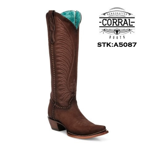 Corral Brown Embroidered Metallic Welt Tall Boot A5087
