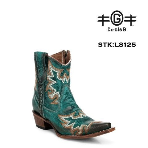 Corral Women's Circle G Aqua Ankle Boot with Embroidery & Zipper L8125