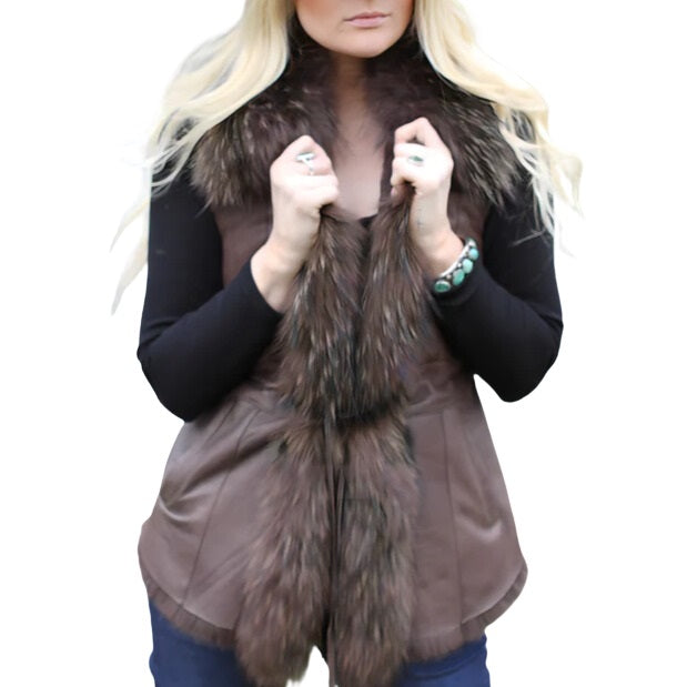 Morris Kaye Dark Brown Shearling Fox Vest 2705V