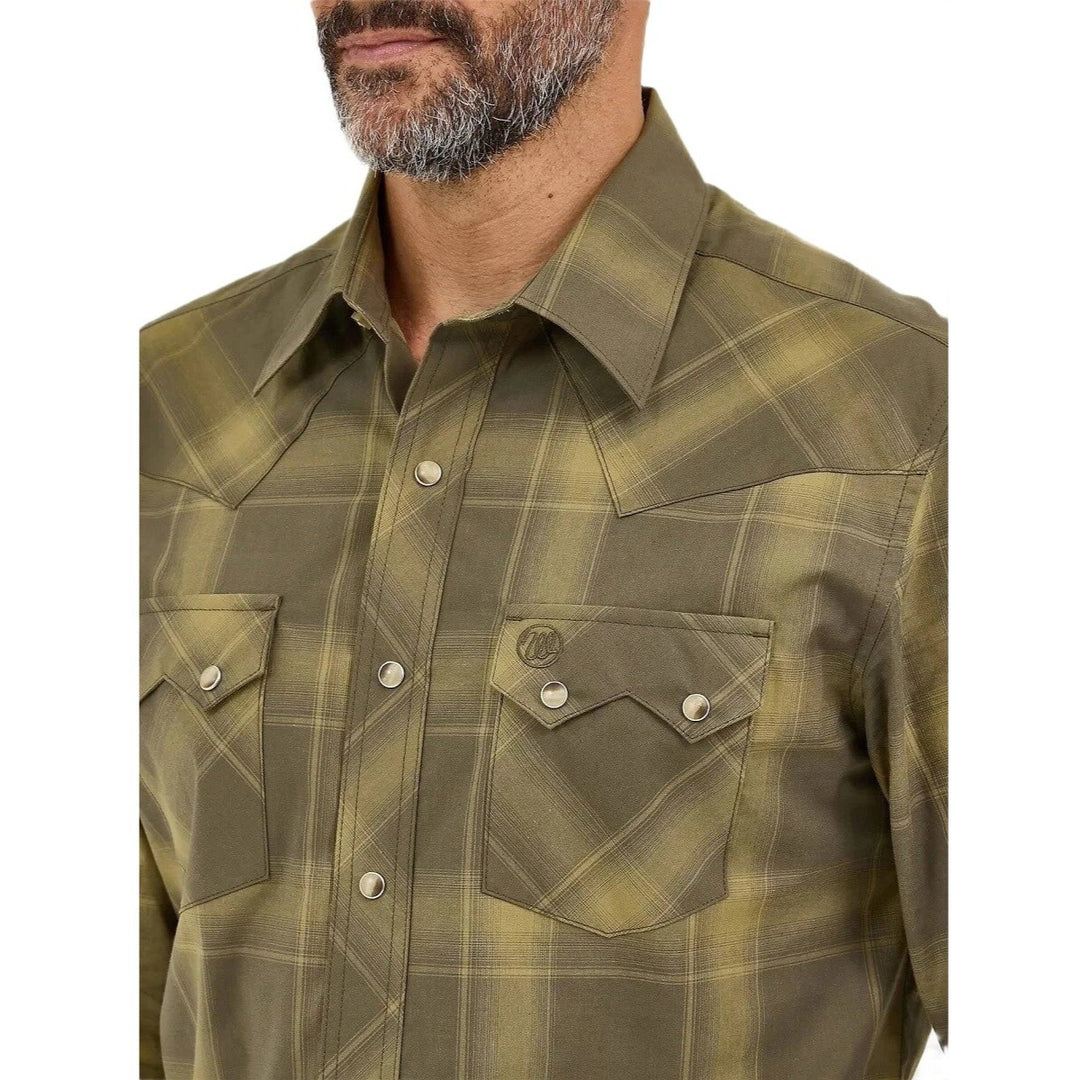 Wrangler Olive Plaid Men's Western Snap 112369543