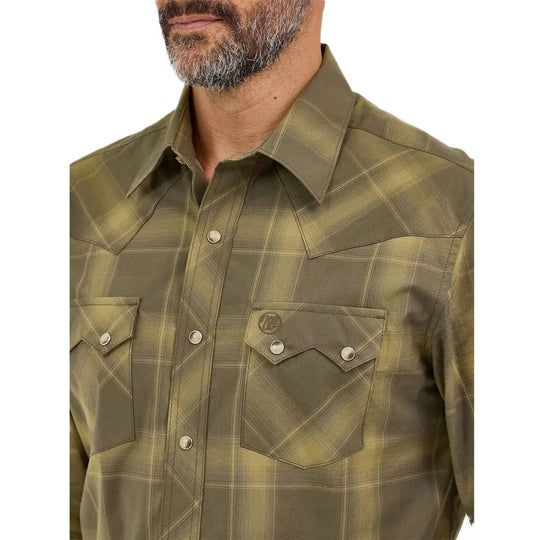 Wrangler Olive Plaid Men's Western Snap 112369543