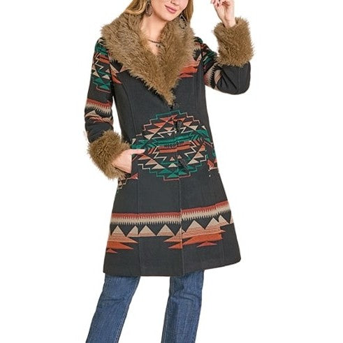 Rock & Roll Border Print Women's Coat DW92C06836