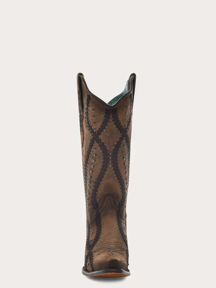 Corral Women's Brown Boots with Black Embroidery and Crystals Z5247
