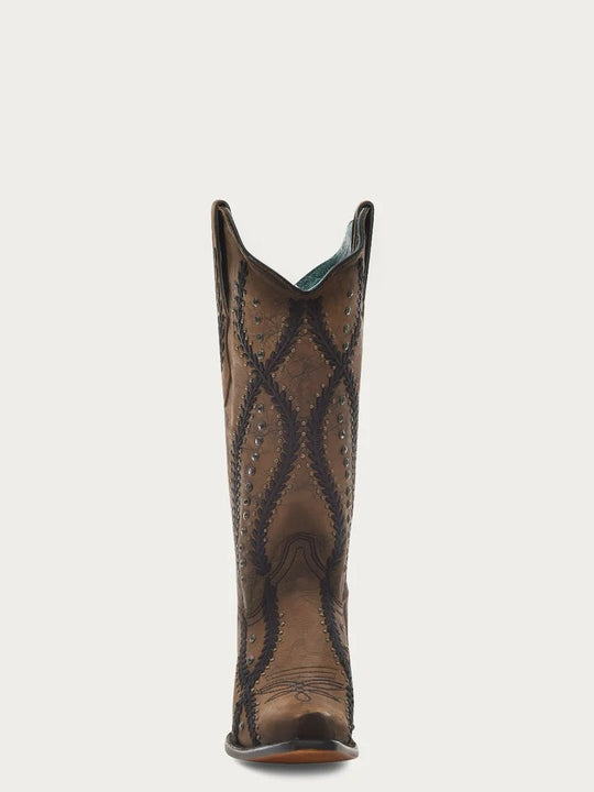 Corral Women's Brown Boots with Black Embroidery and Crystals Z5247