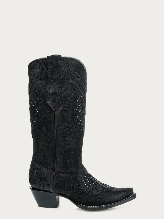 Corral Women's Black Boots with Embroidery and Studs A4729