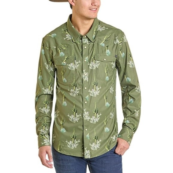 Rock & Roll Cactus Print Men's Western Snap BMN2S07176