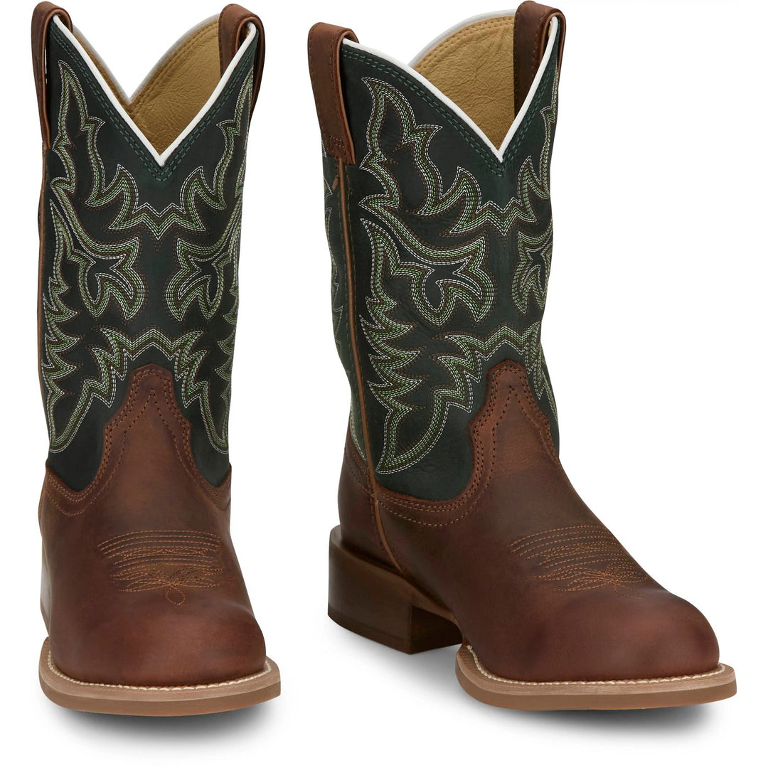 Justin Wild Bill Brown & Forest Green Cowhide Boot FN7352