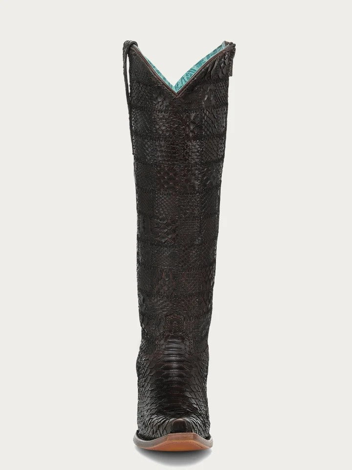 Corral Women's Chocolate Python Patchwork Tall Snip Toe Cowboy Boot A5155