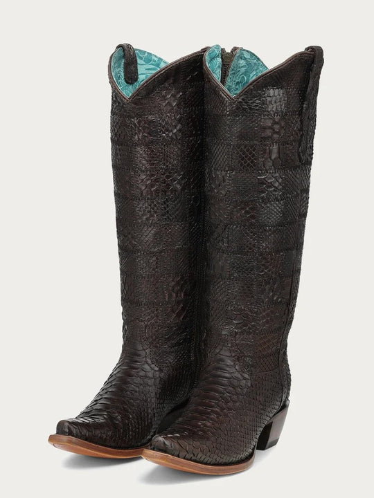 Corral Women's Chocolate Python Patchwork Tall Snip Toe Cowboy Boot A5155