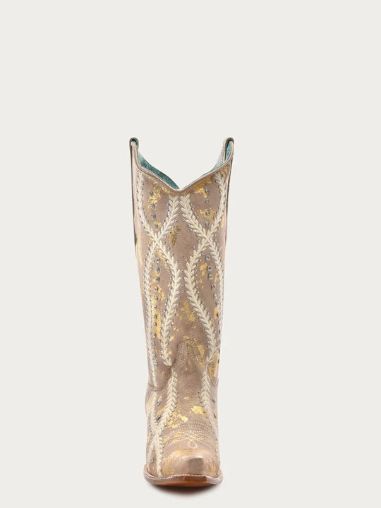 Corral Women's Tan Boots with White Embroidery and Gold Touches Z5246