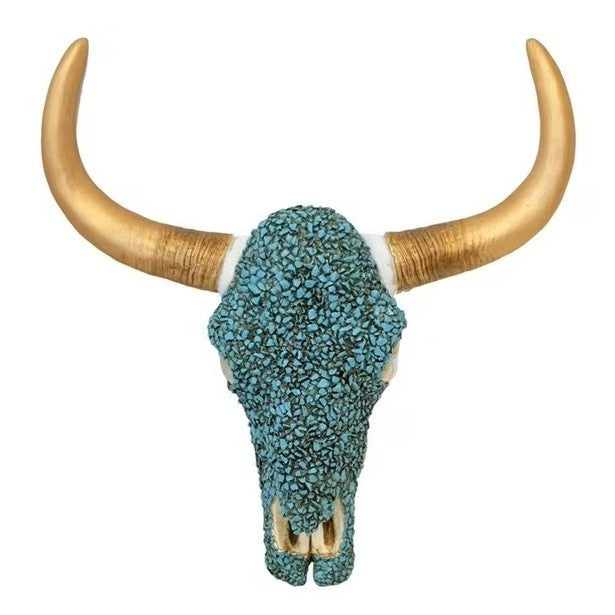 DeLeon Gold & Turquoise Stones Skull 15453