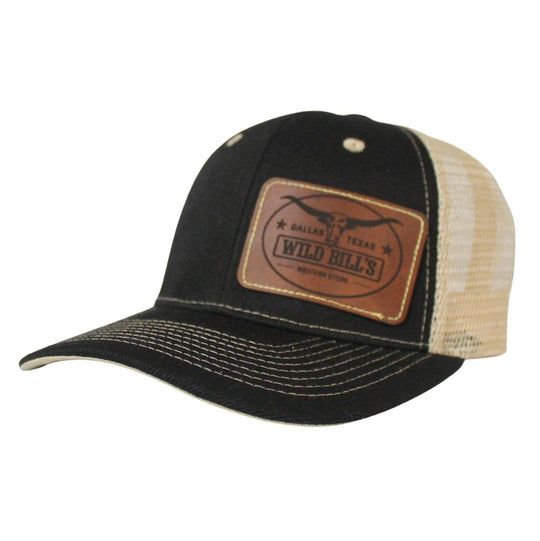 Wild Bill's Black Leather Patch Trucker Cap