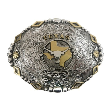 ANDWEST TEXAS DIAMOND BEADED EDGE OVAL W/LONGHORN BUCKLE RC008