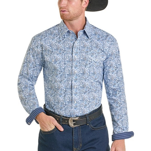 Panhandle Slim Light Blue Paisley Men's Western Snap RMN2S07080