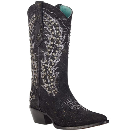 Corral Black and White Embroidery Stud Women's Boot C3829