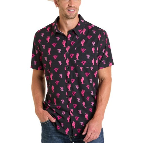 Rock & Roll Cactus Print Men's Western Snap BMB3S06441