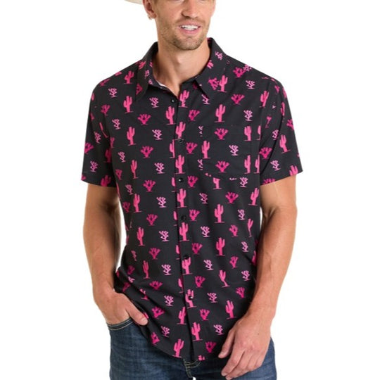 Rock & Roll Cactus Print Men's Western Snap BMB3S06441