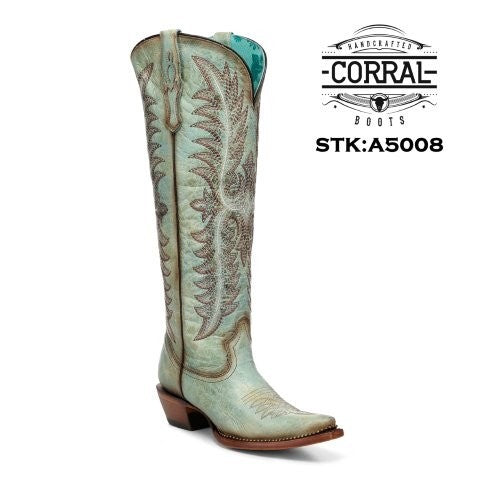 Corral Women's Faded Turquoise Boot with Metallic Beaded Welt A5008