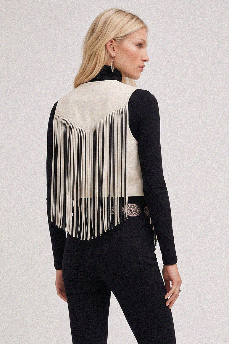Wisteria Lane Two-toned Fringed Vest - Black/Cream W6408JIA