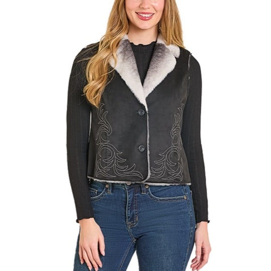 Rock & Roll Embroidered Microsuede Women's Vest