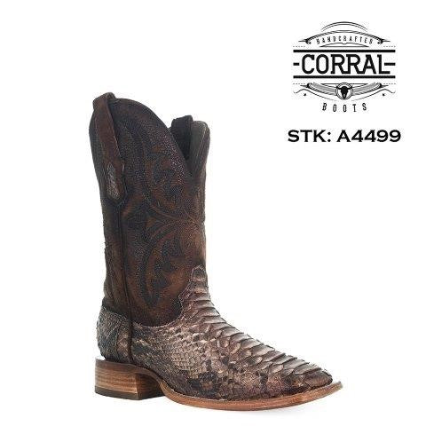 Corral Men's Genuine Brown Boot with Python Vamp and Lamb Shaft A4499