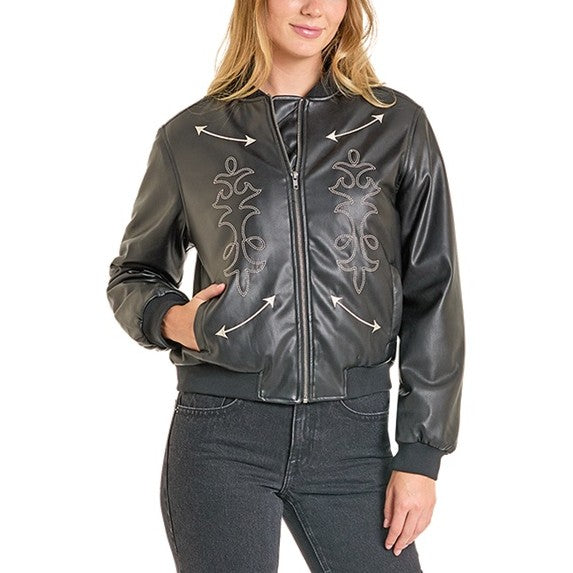 Rock & Roll Pleather Bomber Women's Jacket BW92C06966