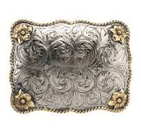 AndWest Rectangular Scallop with Rope and Flowers Buckle 501