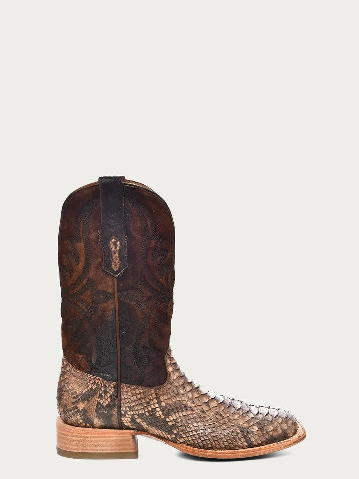 Corral Men's Genuine Brown Boot with Python Vamp and Lamb Shaft A4499