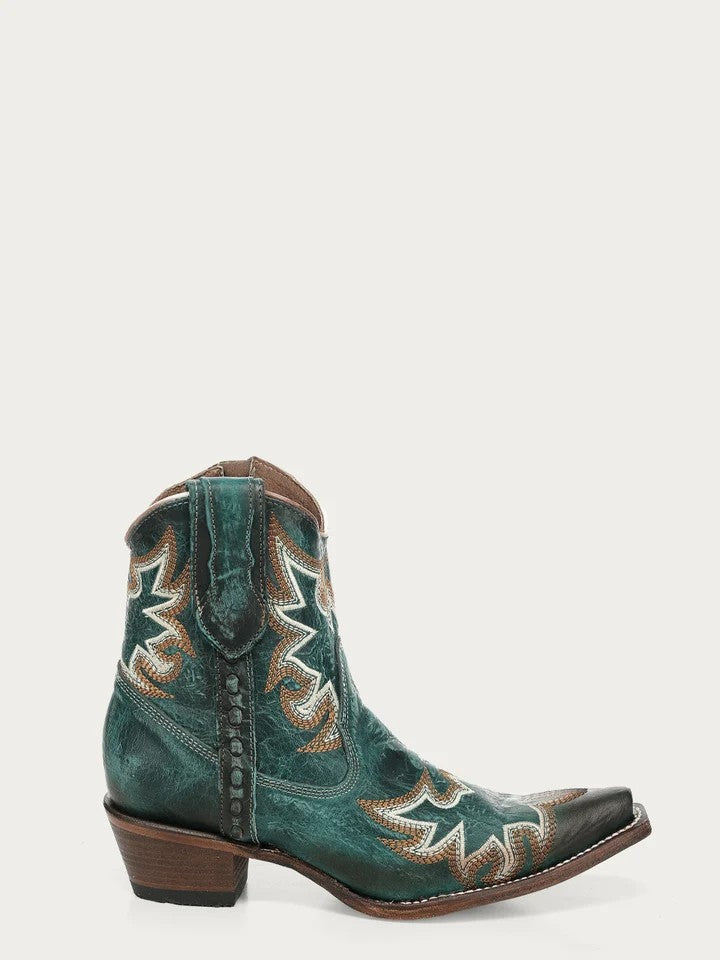 Corral Women's Circle G Aqua Ankle Boot with Embroidery & Zipper L8125