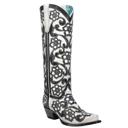Corral Black Floral Overlay Tall Women's Boot A4866