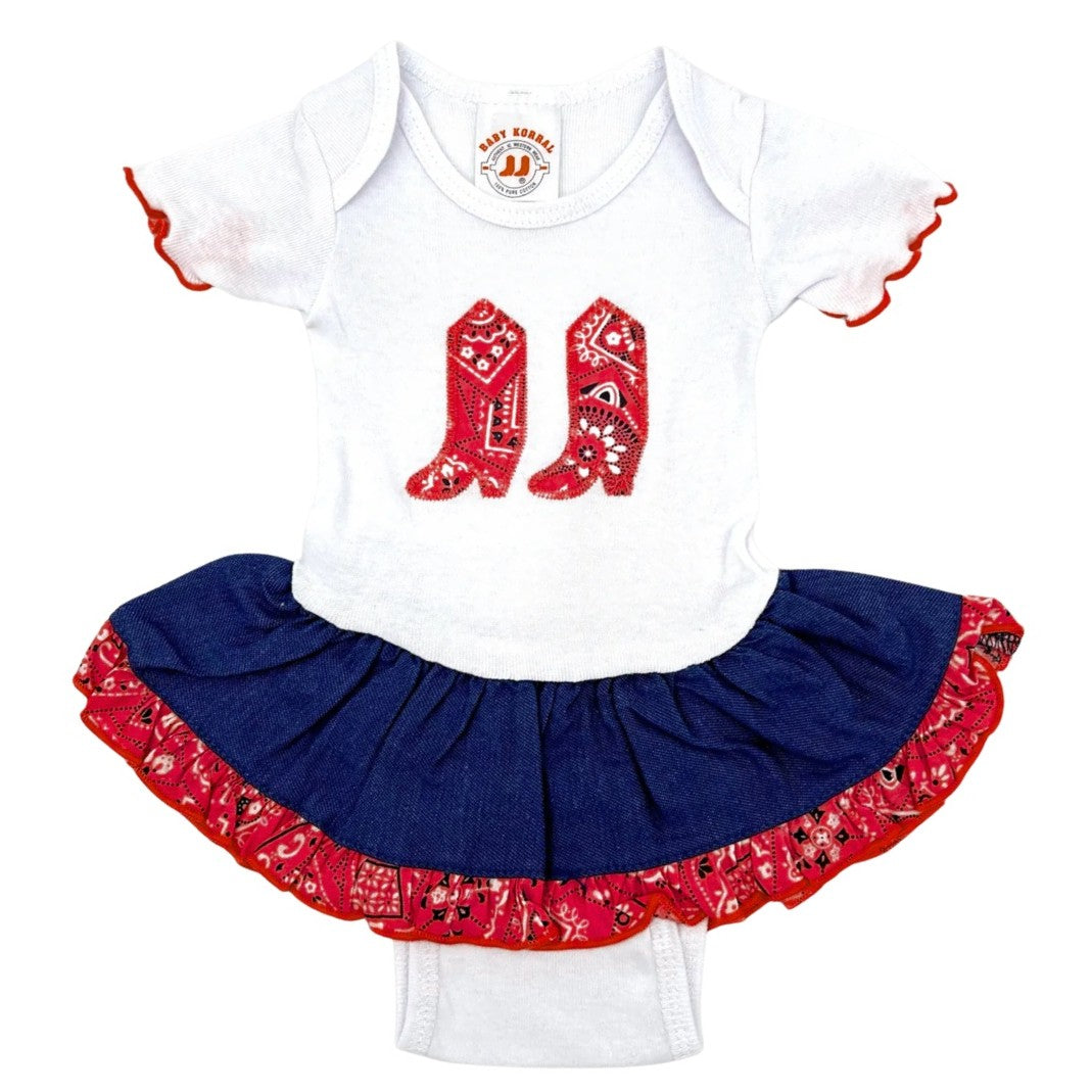 Kiddie Korral Red Bandana Denim Onsie