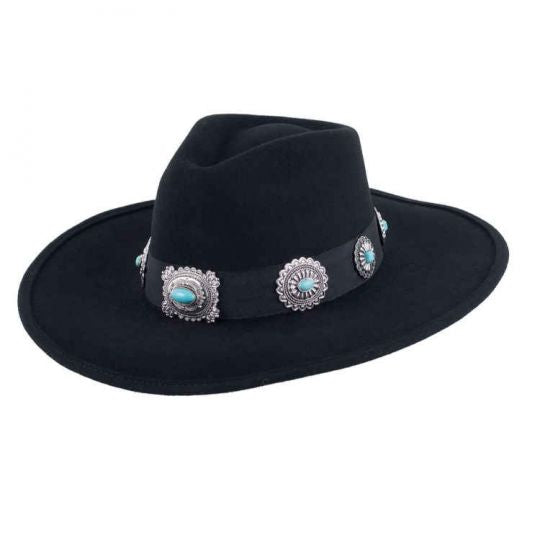 Bullhide Wool Felt Iroquois Western Hat w Turquoise Stone Conchos Black 0770BL