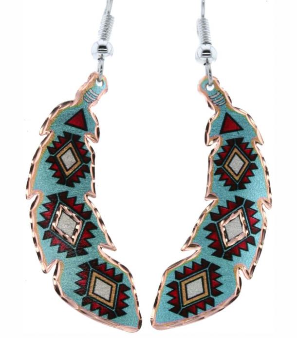 Copper Reflections Turquoise Native Copper Feather Earrings SF-21